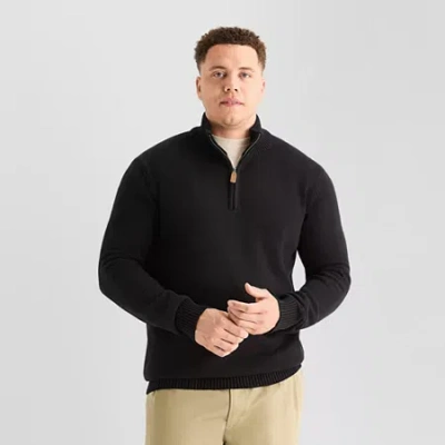 St. John's Bay Quarter Zip Big And Tall Mens Mock Neck Long Sleeve Pullover Sweater In Black