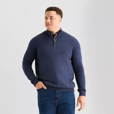 St. John's Bay Quarter Zip Big And Tall Mens Mock Neck Long Sleeve Pullover Sweater In Blue