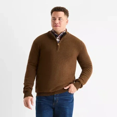 St. John's Bay Quarter Zip Big And Tall Mens Mock Neck Long Sleeve Pullover Sweater In Brown