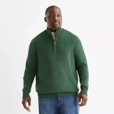 St. John's Bay Quarter Zip Big And Tall Mens Mock Neck Long Sleeve Pullover Sweater In Green
