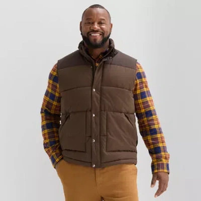 St. John's Bay Quilted Cargo Mens Heavyweight Big And Tall Puffer Vest In Brown