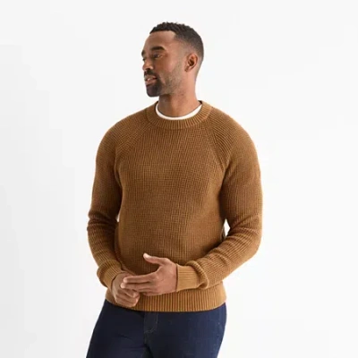 St. John's Bay Raglan Waffle Mens Crew Neck Long Sleeve Pullover Sweater In Brown