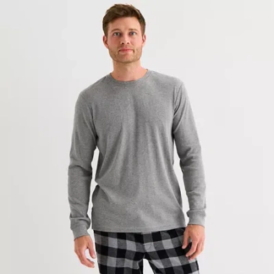 St. John's Bay Ribbed Mens Crew Neck Long Sleeve Pajama Top In Gray