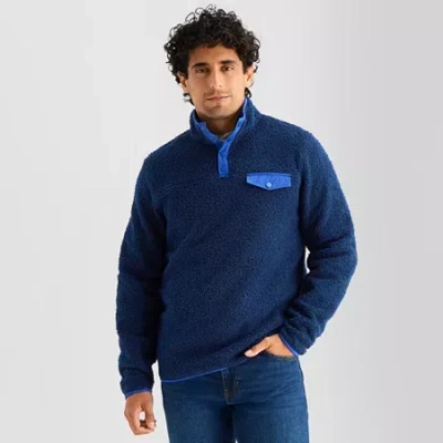 St. John's Bay Sherpa Mens Mock Neck Long Sleeve Sweatshirt In Blue