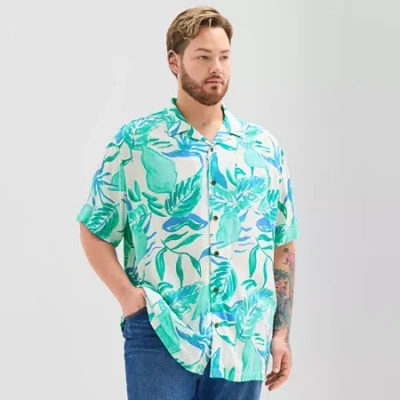 St. John's Bay Slub Button-down Mens Short Sleeve Big And Tall Camp Shirt In Multi