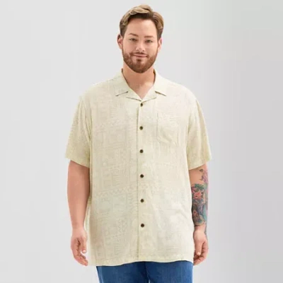 St. John's Bay Slub Button-down Mens Short Sleeve Big And Tall Camp Shirt In Yellow