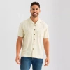 St. John's Bay Slub Button-down Mens Short Sleeve Camp Shirt In Neutral