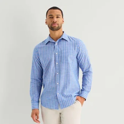 St. John's Bay Slub Mens Long Sleeve Button-down Shirt In Blue