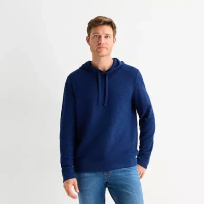 St. John's Bay Slub Mens Long Sleeve Hoodie In Blue