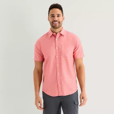 St. John's Bay Slub Mens Short Sleeve Classic Fit Button-down Shirt In Pink