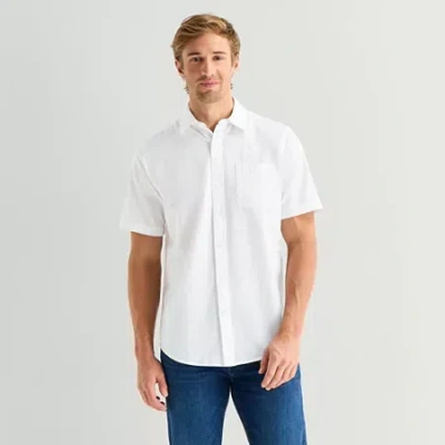 St. John's Bay Slub Mens Short Sleeve Classic Fit Button-down Shirt In White