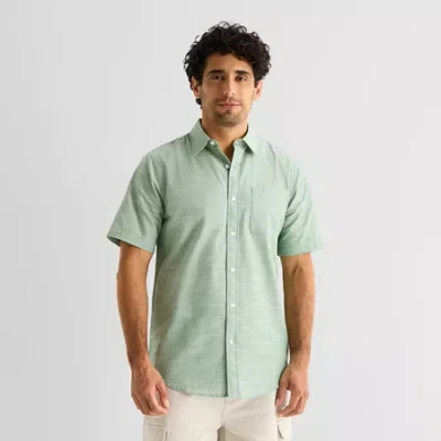 St. John's Bay Slub Mens Short Sleeve Classic Fit Button-down Shirt In Multi