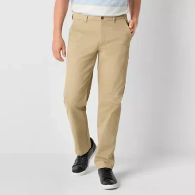 St. John's Bay Stretch Chino Mens Relaxed Fit Flat Front Pant In Brown