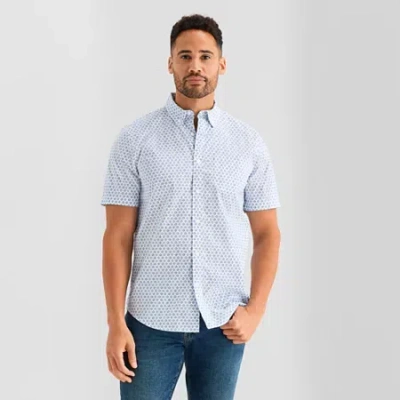 St. John's Bay Stretch Poplin Mens Short Sleeve Classic Fit Button-down Shirt In Blue