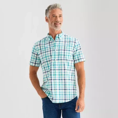 St. John's Bay Stretch Poplin Mens Short Sleeve Classic Fit Button-down Shirt In Green