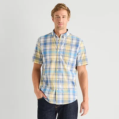 St. John's Bay Stretch Poplin Mens Short Sleeve Classic Fit Button-down Shirt In White