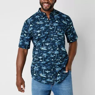St. John's Bay Stretch Poplin Mens Short Sleeve Classic Fit Stretch Fabric Big And Tall Button-down  In Animal Print