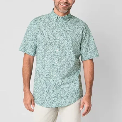 St. John's Bay Stretch Poplin Mens Short Sleeve Slim Fit Button-down Shirt In Blue