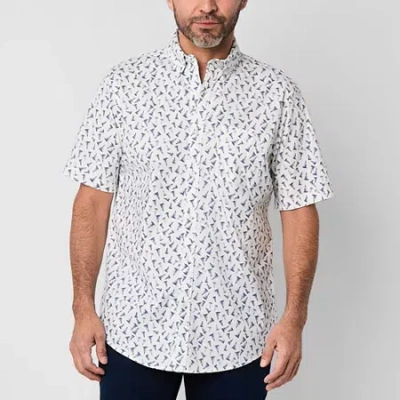 St. John's Bay Stretch Poplin Mens Short Sleeve Slim Fit Button-down Shirt In White