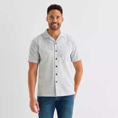 St. John's Bay Stripe Button-down Mens Short Sleeve Camp Shirt In Blue