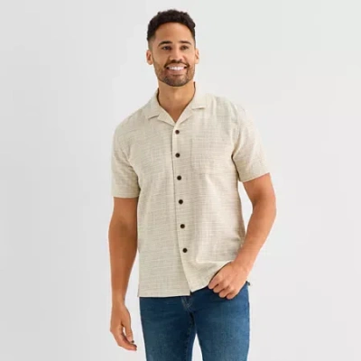 St. John's Bay Stripe Button-down Mens Short Sleeve Camp Shirt In Neutral