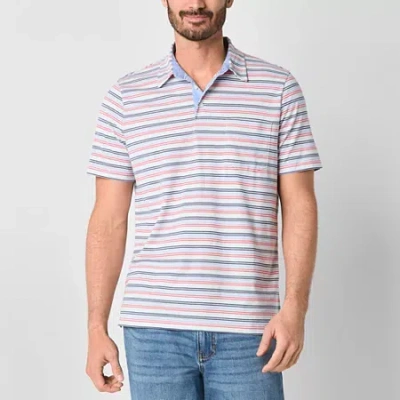 St. John's Bay Striped Sueded Jersey Mens Classic Fit Short Sleeve Polo Shirt In Blue