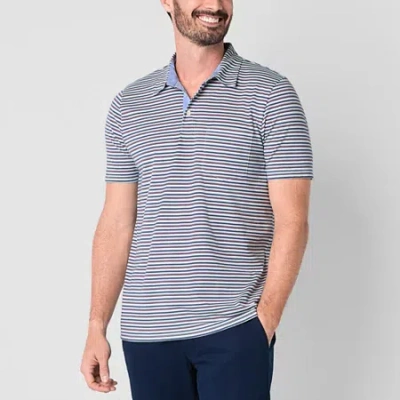 St. John's Bay Striped Sueded Jersey Mens Slim Fit Short Sleeve Polo Shirt In Blue