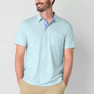 St. John's Bay Sueded Jersey Mens Classic Fit Short Sleeve Polo Shirt In Blue