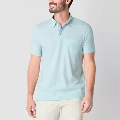 St. John's Bay Sueded Jersey Mens Slim Fit Short Sleeve Polo Shirt In Blue