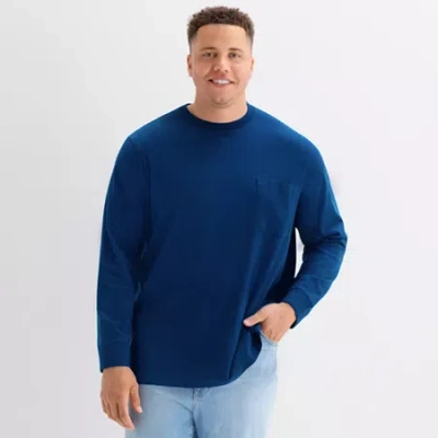 St. John's Bay Sueded Mens Crew Neck Long Sleeve Big And Tall T-shirt In Blue