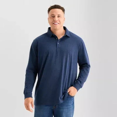 St. John's Bay Super Soft Jersey Big And Tall Mens Classic Fit Long Sleeve Polo Shirt In Blue