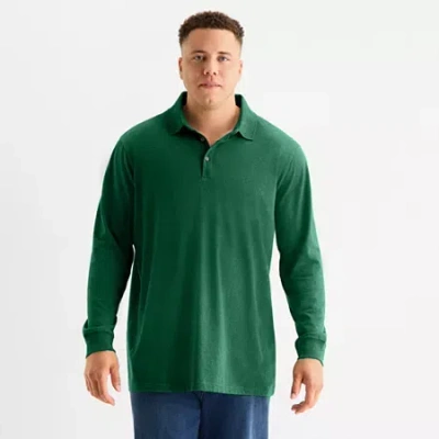 St. John's Bay Super Soft Jersey Big And Tall Mens Classic Fit Long Sleeve Polo Shirt In Green