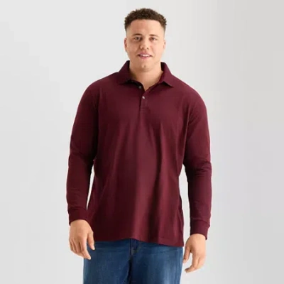 St. John's Bay Super Soft Jersey Big And Tall Mens Classic Fit Long Sleeve Polo Shirt In Burgundy