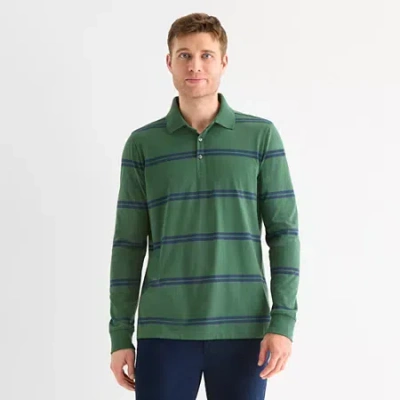 St. John's Bay Super Soft Jersey Mens Classic Fit Long Sleeve Polo Shirt In Green