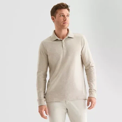 St. John's Bay Super Soft Jersey Mens Classic Fit Long Sleeve Polo Shirt In Neutral
