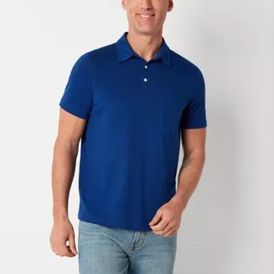 St. John's Bay Super Soft Jersey Mens Classic Fit Short Sleeve Polo Shirt In Blue
