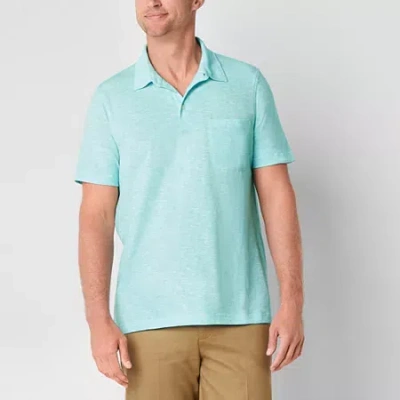 St. John's Bay Super Soft Jersey Mens Classic Fit Short Sleeve Polo Shirt In Blue