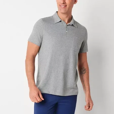 St. John's Bay Super Soft Jersey Mens Slim Fit Short Sleeve Polo Shirt In Gray