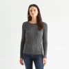 St. John's Bay Tall Womens Crew Neck Long Sleeve Cable Knit Pullover Sweater In Multi
