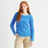 St. John's Bay Tall Womens Crew Neck Long Sleeve Cable Knit Pullover Sweater In Multi