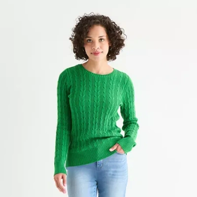 St. John's Bay Tall Womens Crew Neck Long Sleeve Cable Knit Pullover Sweater In Multi