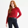 St. John's Bay Tall Womens Crew Neck Long Sleeve Cable Knit Pullover Sweater In Red