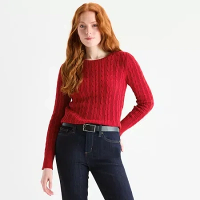 St. John's Bay Tall Womens Crew Neck Long Sleeve Cable Knit Pullover Sweater In Red