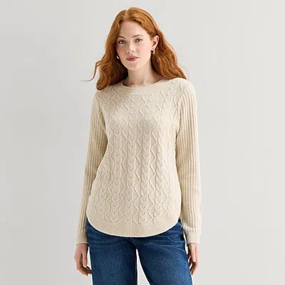 St. John's Bay Tall Womens Crew Neck Long Sleeve Pullover Sweater In Beige