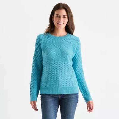 St. John's Bay Tall Womens Crew Neck Long Sleeve Pullover Sweater In Blue