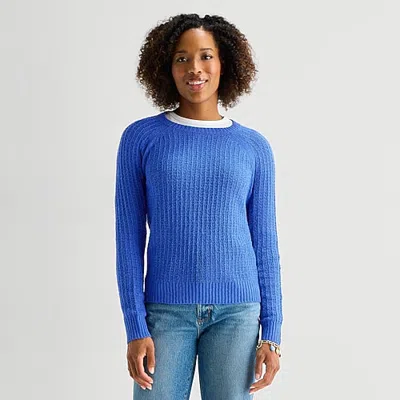 St. John's Bay Tall Womens Crew Neck Long Sleeve Pullover Sweater In Blue