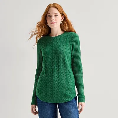 St. John's Bay Tall Womens Crew Neck Long Sleeve Pullover Sweater In Green