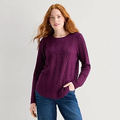 St. John's Bay Tall Womens Crew Neck Long Sleeve Pullover Sweater In Purple