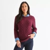 St. John's Bay Tall Womens Crew Neck Long Sleeve Pullover Sweater In Burgundy