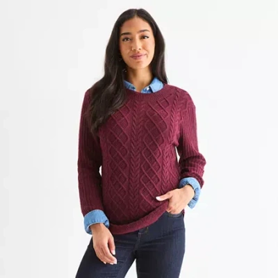 St. John's Bay Tall Womens Crew Neck Long Sleeve Pullover Sweater In Burgundy